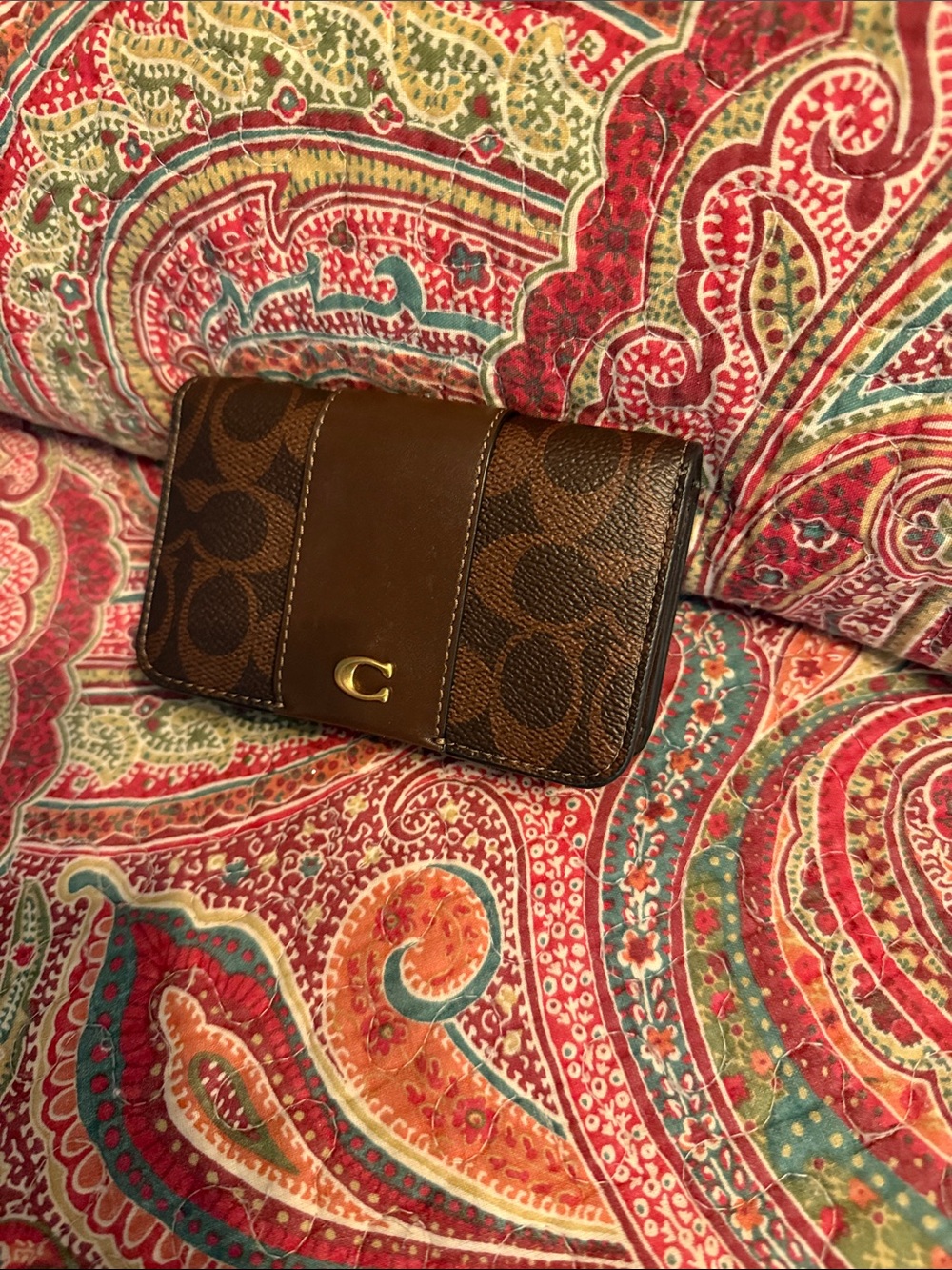 Coach Brown Signature Canvas and Leather Wallet with Gold 'C' Accent